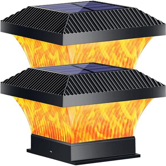 Flames Solar Lights – 2-Pack Flickering Flame Design Replacement Lamps, IP44 Waterproof, Automatic Dusk-to-Dawn, 17 Lumens, 8-Hour Runtime – For Patio, Garden, Driveway, Lawn, Porch